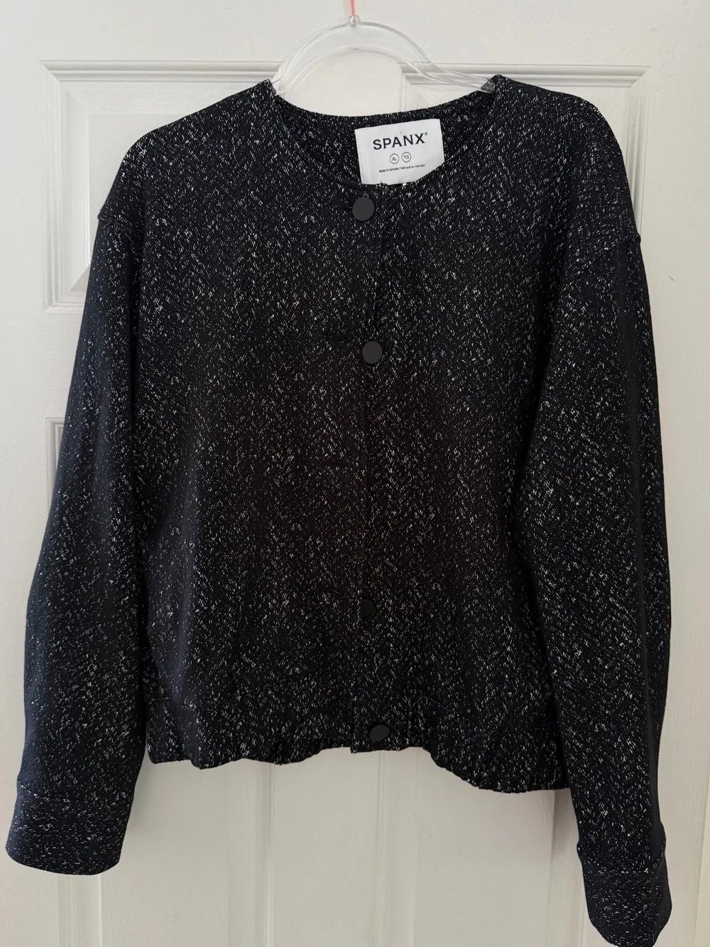 NWOT SPANX Black Herringbone Ponte Knit Bomber Jacket XL